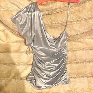 Bcbg one shoulder shimmer top